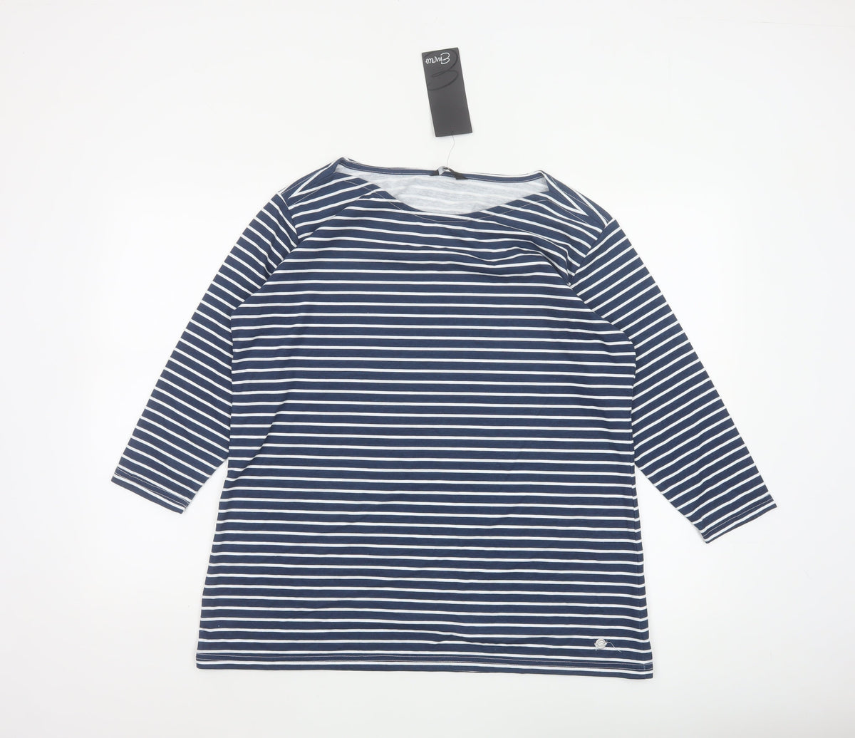 Emreco Women’s Blue White Striped Jersey Scoop Neck Top Size 16