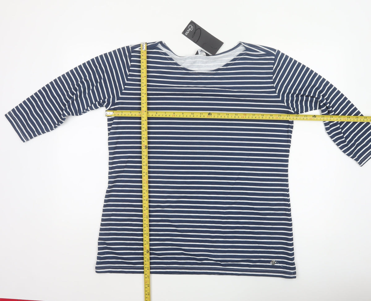 Emreco Women’s Blue White Striped Jersey Scoop Neck Top Size 16