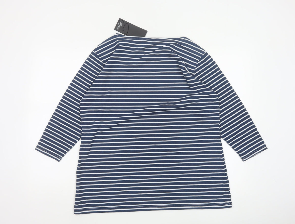 Emreco Women’s Blue White Striped Jersey Scoop Neck Top Size 16
