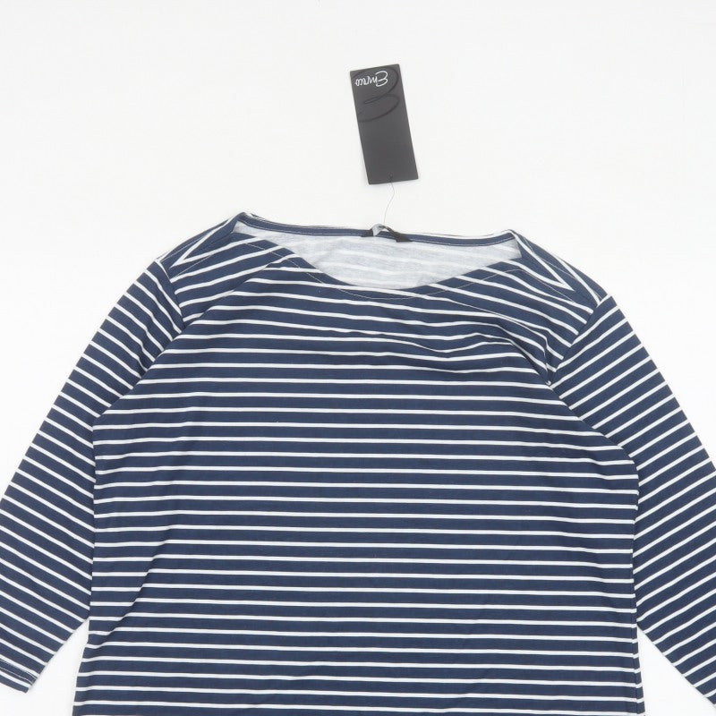 Emreco Women’s Blue White Striped Jersey Scoop Neck Top Size 16