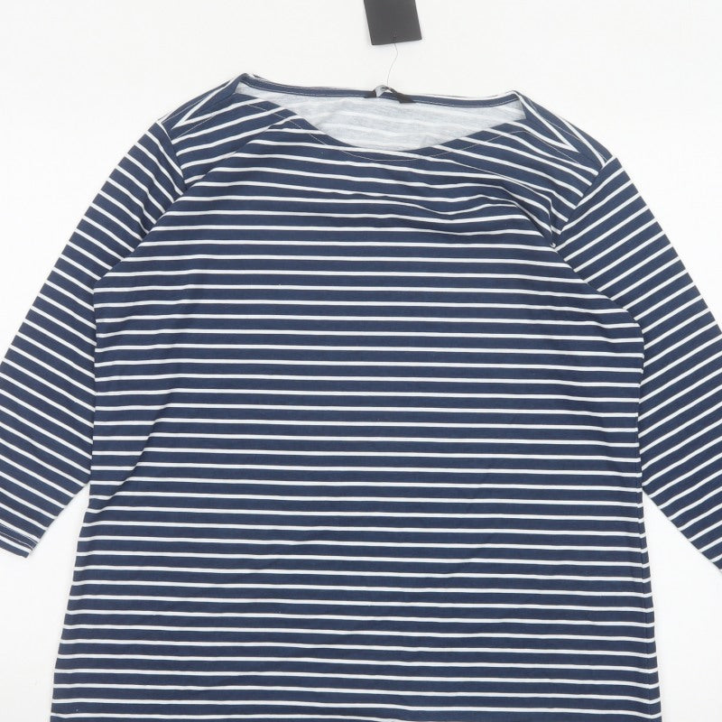 Emreco Women’s Blue White Striped Jersey Scoop Neck Top Size 16