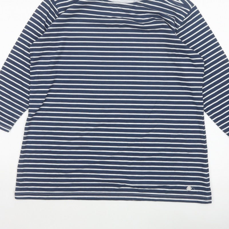 Emreco Women’s Blue White Striped Jersey Scoop Neck Top Size 16