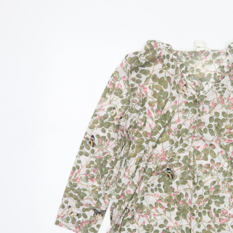 H&M Women Multicoloured UK 10 Floral Butterfly Long Sleeve Tunic Blouse