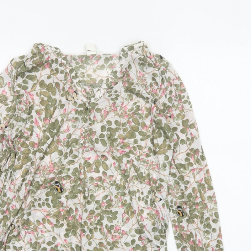 H&M Women Multicoloured UK 10 Floral Butterfly Long Sleeve Tunic Blouse