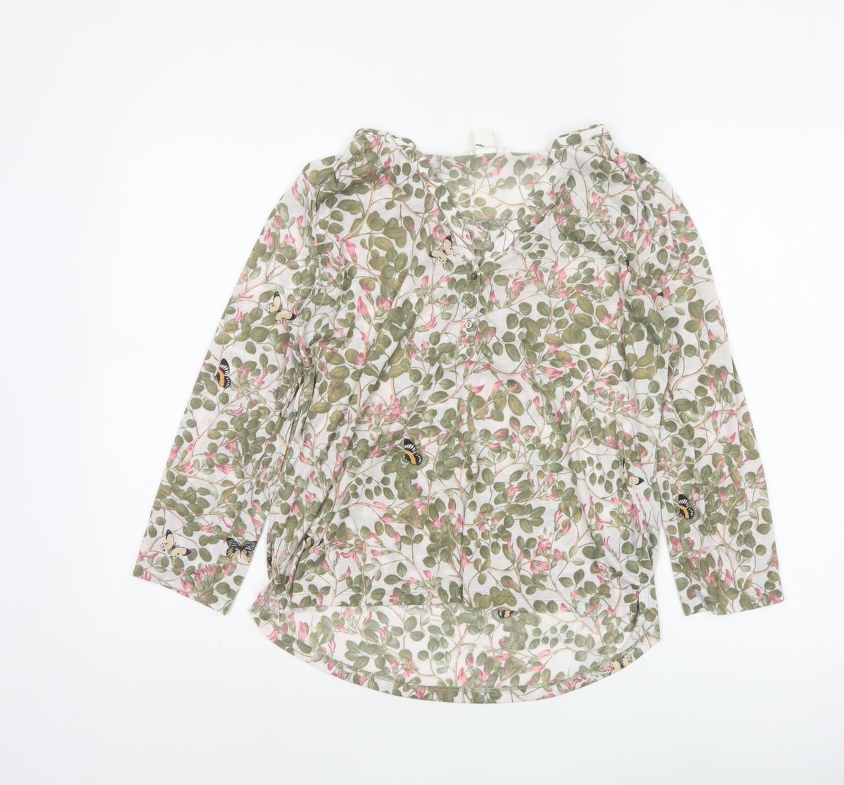 H&M Women Multicoloured UK 10 Floral Butterfly Long Sleeve Tunic Blouse