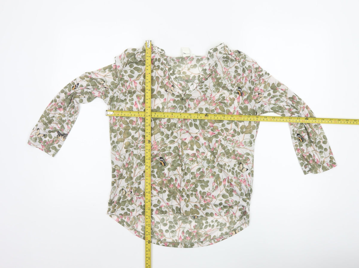 H&M Women Multicoloured UK 10 Floral Butterfly Long Sleeve Tunic Blouse