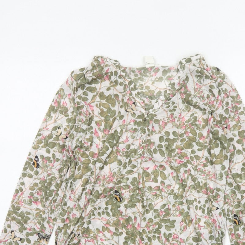 H&M Women Multicoloured UK 10 Floral Butterfly Long Sleeve Tunic Blouse