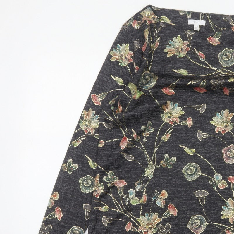 Marks and Spencer Women’s Charcoal Floral Jersey Top UK 14 Long Sleeve