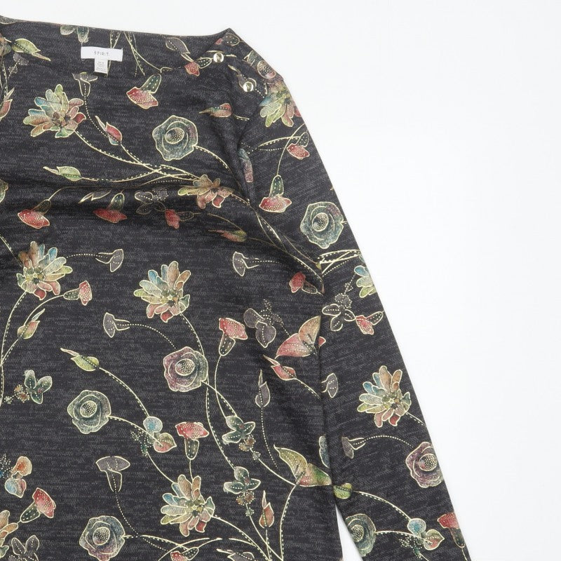 Marks and Spencer Women’s Charcoal Floral Jersey Top UK 14 Long Sleeve