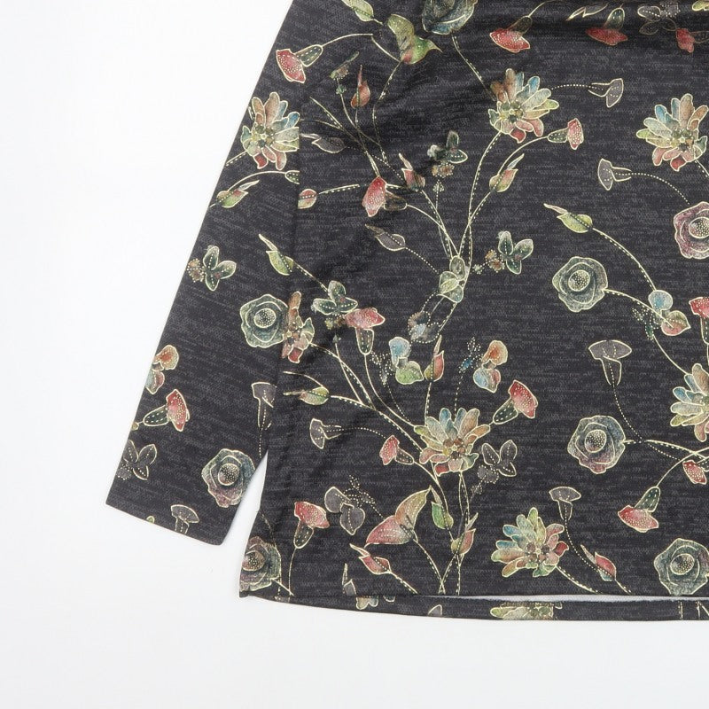 Marks and Spencer Women’s Charcoal Floral Jersey Top UK 14 Long Sleeve