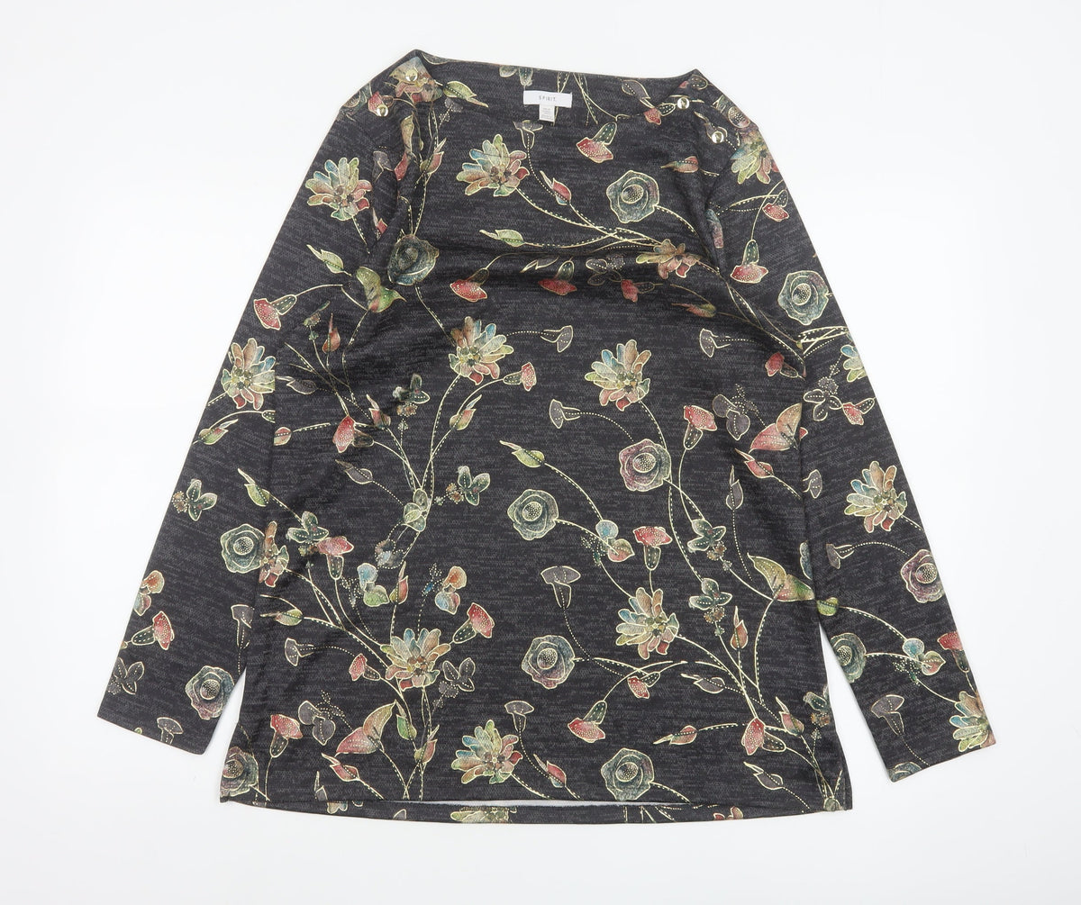 Marks and Spencer Women’s Charcoal Floral Jersey Top UK 14 Long Sleeve