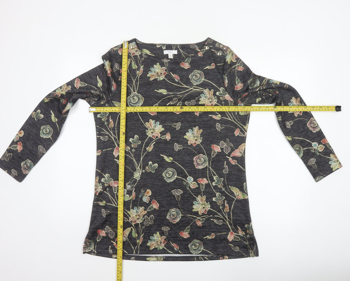 Marks and Spencer Women’s Charcoal Floral Jersey Top UK 14 Long Sleeve