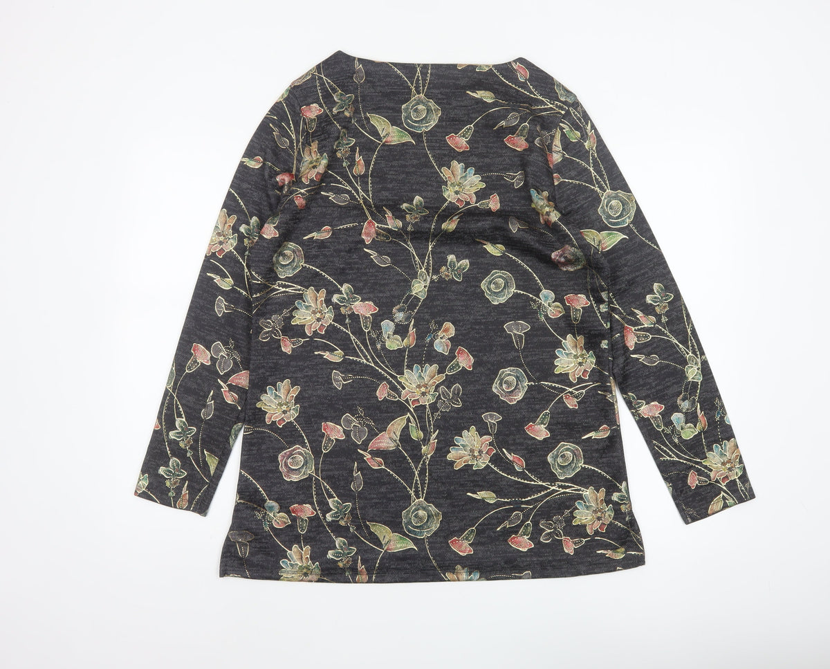 Marks and Spencer Women’s Charcoal Floral Jersey Top UK 14 Long Sleeve