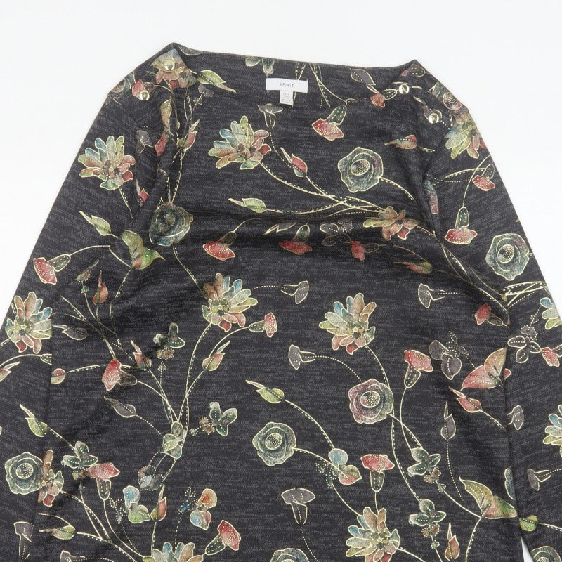 Marks and Spencer Women’s Charcoal Floral Jersey Top UK 14 Long Sleeve