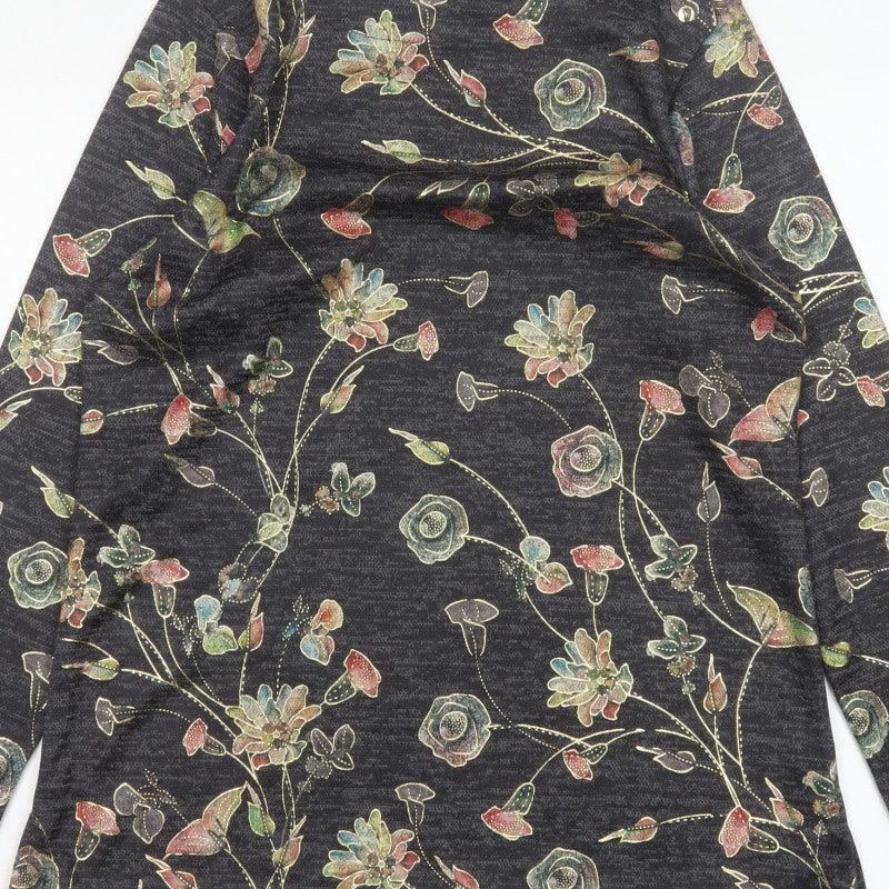 Marks and Spencer Women’s Charcoal Floral Jersey Top UK 14 Long Sleeve