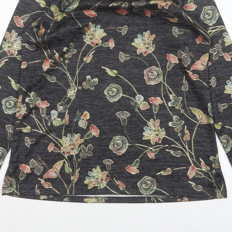 Marks and Spencer Women’s Charcoal Floral Jersey Top UK 14 Long Sleeve
