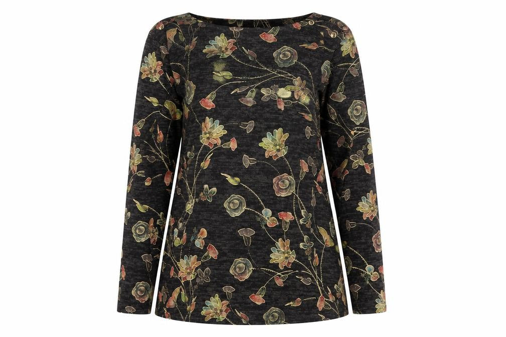 Marks and Spencer Women’s Charcoal Floral Jersey Top UK 14 Long Sleeve