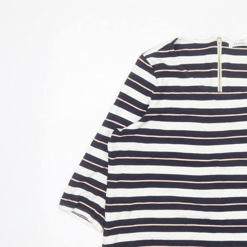 Marks & Spencer Women Blue Stripe UK 18 3/4 Sleeve Zip Tunic Top