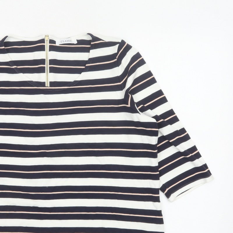 Marks & Spencer Women Blue Stripe UK 18 3/4 Sleeve Zip Tunic Top