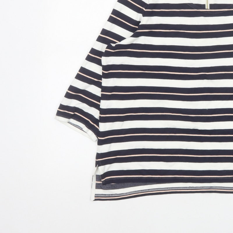 Marks & Spencer Women Blue Stripe UK 18 3/4 Sleeve Zip Tunic Top