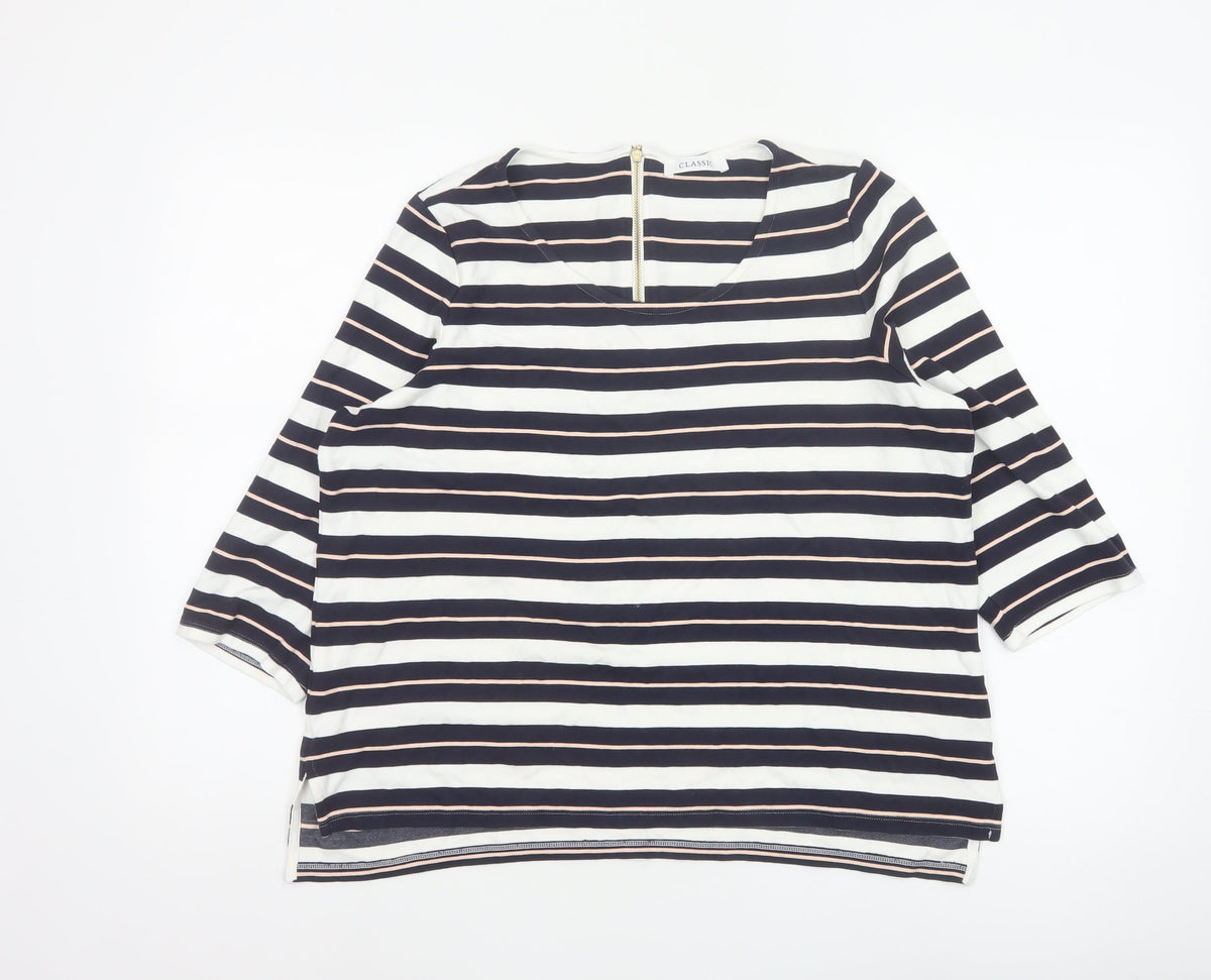 Marks & Spencer Women Blue Stripe UK 18 3/4 Sleeve Zip Tunic Top