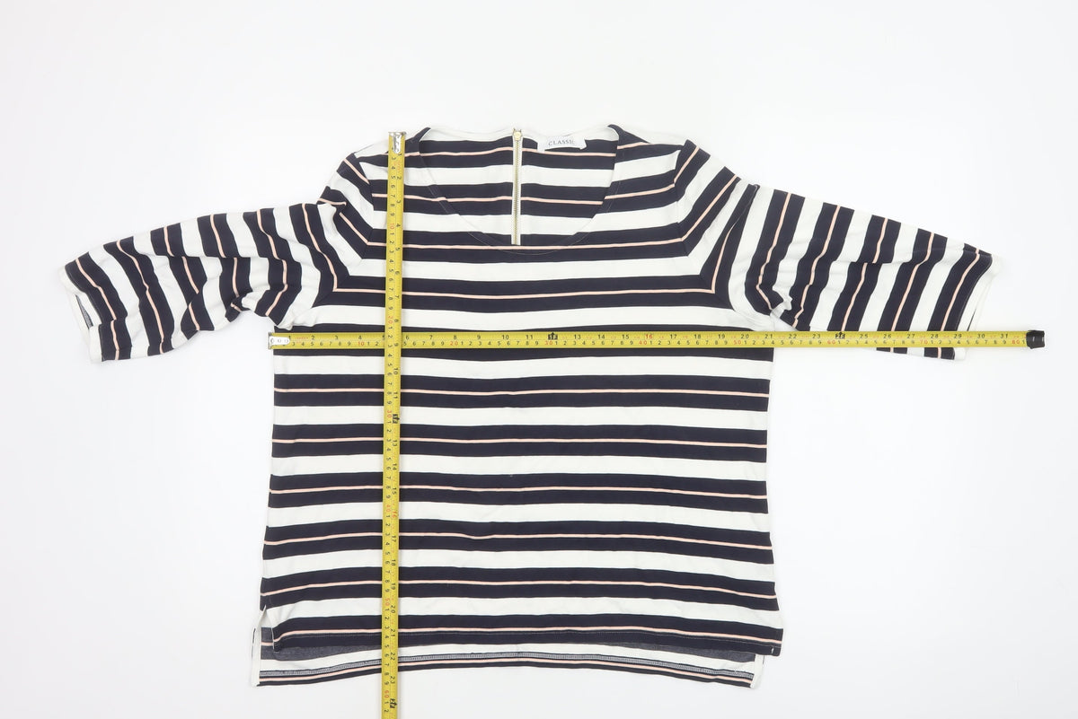 Marks & Spencer Women Blue Stripe UK 18 3/4 Sleeve Zip Tunic Top