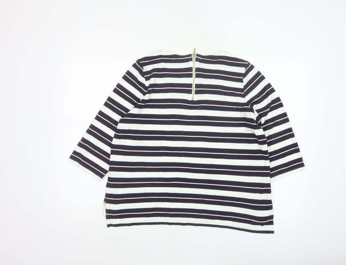 Marks & Spencer Women Blue Stripe UK 18 3/4 Sleeve Zip Tunic Top