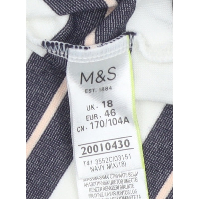 Marks & Spencer Women Blue Stripe UK 18 3/4 Sleeve Zip Tunic Top