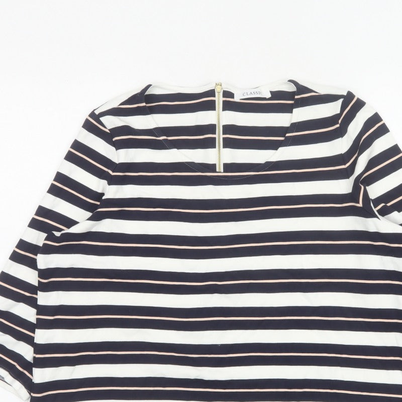 Marks & Spencer Women Blue Stripe UK 18 3/4 Sleeve Zip Tunic Top