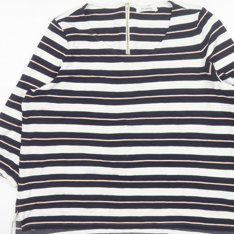 Marks & Spencer Women Blue Stripe UK 18 3/4 Sleeve Zip Tunic Top