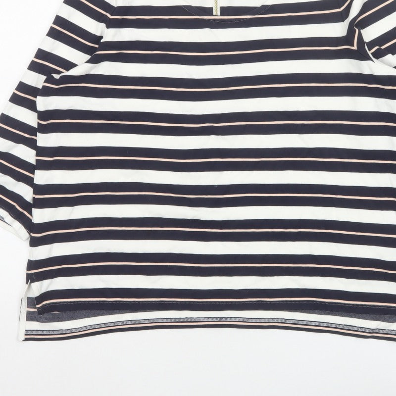 Marks & Spencer Women Blue Stripe UK 18 3/4 Sleeve Zip Tunic Top