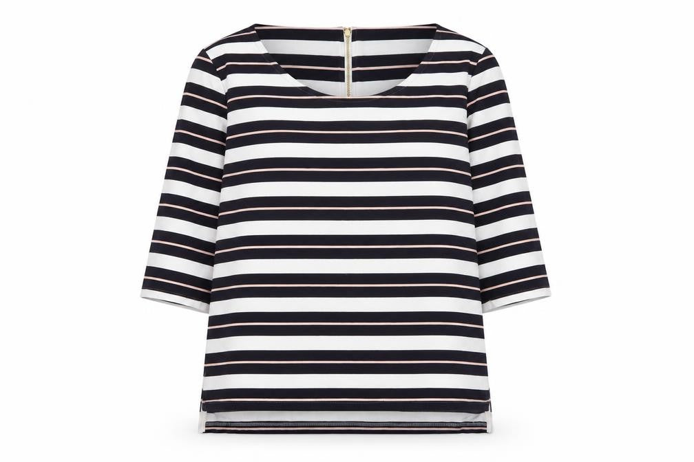 Marks & Spencer Women Blue Stripe UK 18 3/4 Sleeve Zip Tunic Top