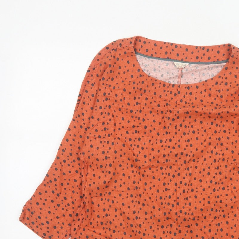 White Stuff Women Orange Spot Linen Blend Bow Hem Blouse UK 10