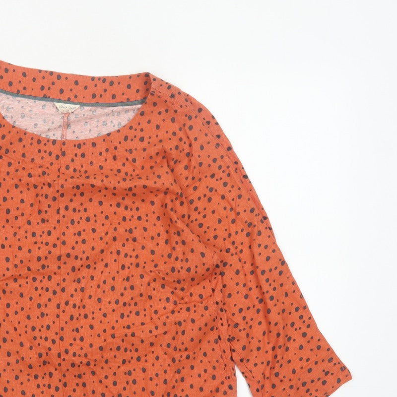White Stuff Women Orange Spot Linen Blend Bow Hem Blouse UK 10