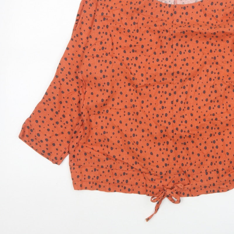 White Stuff Women Orange Spot Linen Blend Bow Hem Blouse UK 10