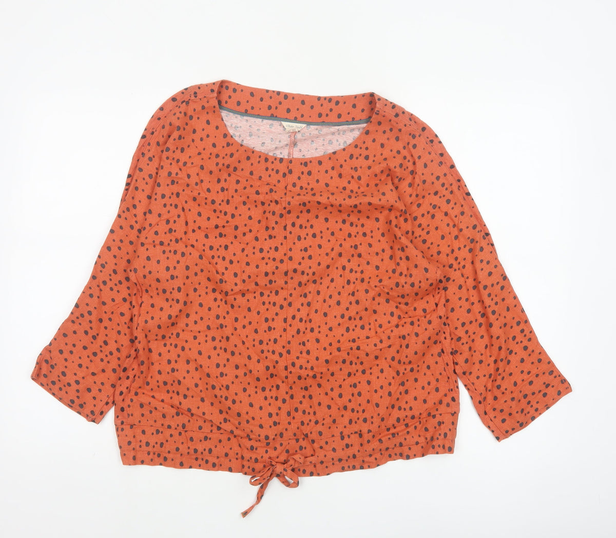 White Stuff Women Orange Spot Linen Blend Bow Hem Blouse UK 10