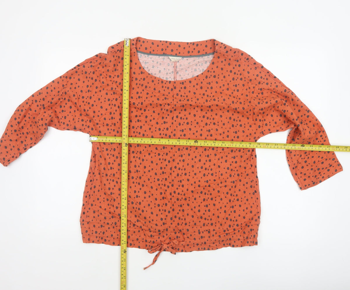 White Stuff Women Orange Spot Linen Blend Bow Hem Blouse UK 10