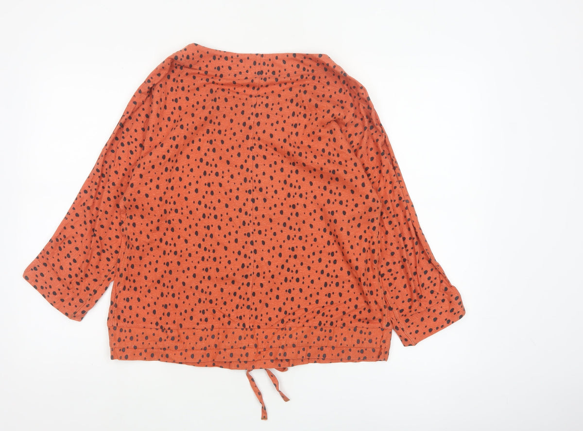 White Stuff Women Orange Spot Linen Blend Bow Hem Blouse UK 10