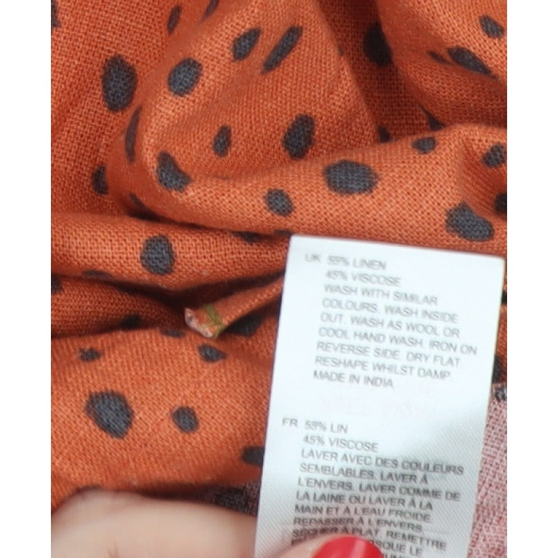 White Stuff Women Orange Spot Linen Blend Bow Hem Blouse UK 10