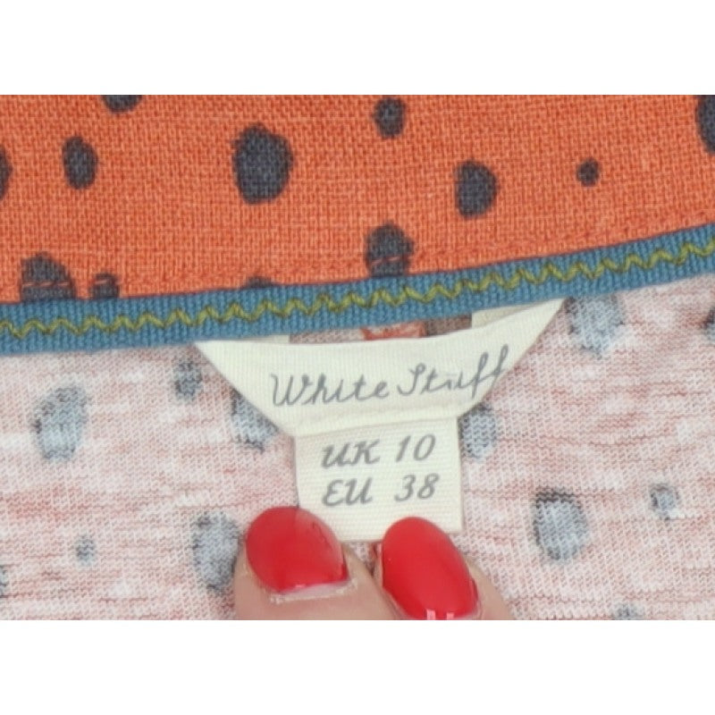 White Stuff Women Orange Spot Linen Blend Bow Hem Blouse UK 10