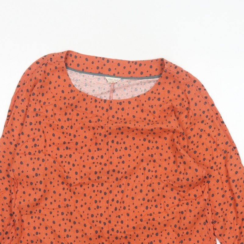 White Stuff Women Orange Spot Linen Blend Bow Hem Blouse UK 10