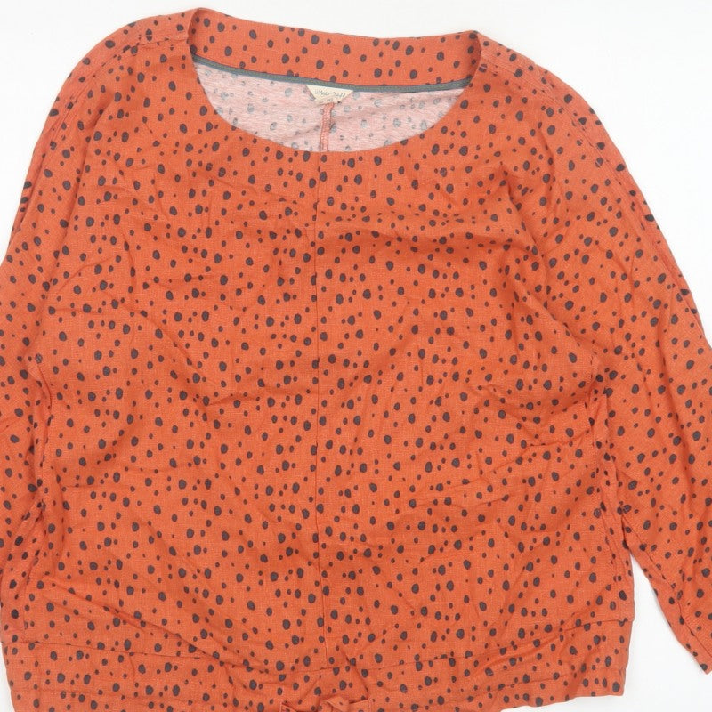 White Stuff Women Orange Spot Linen Blend Bow Hem Blouse UK 10