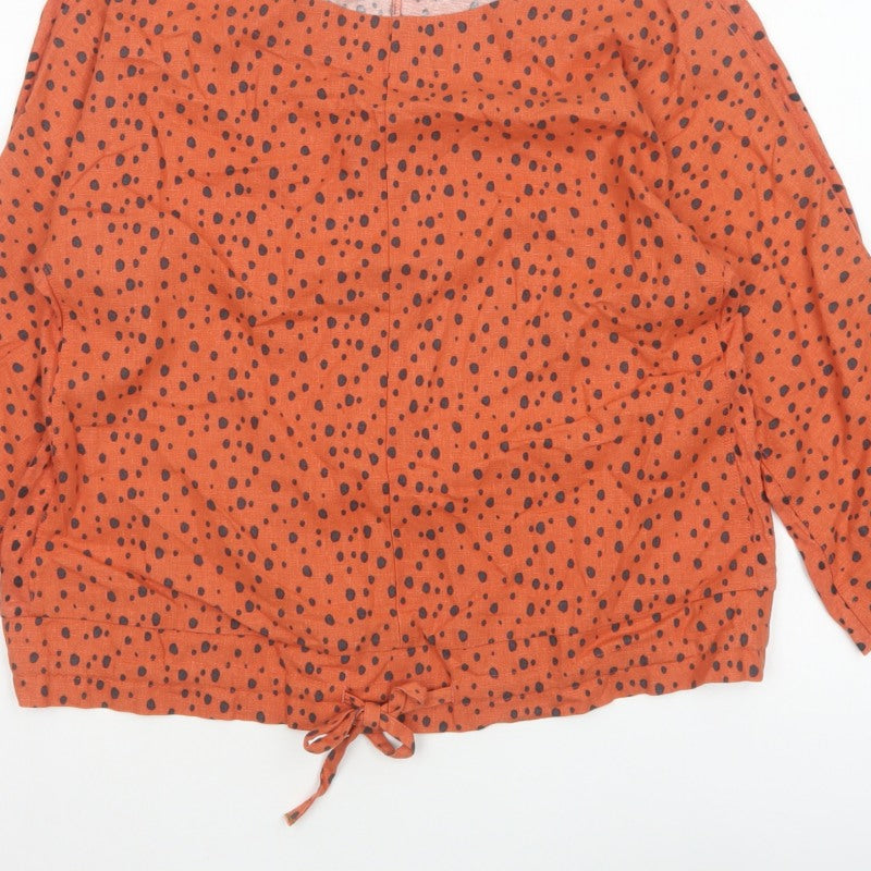 White Stuff Women Orange Spot Linen Blend Bow Hem Blouse UK 10