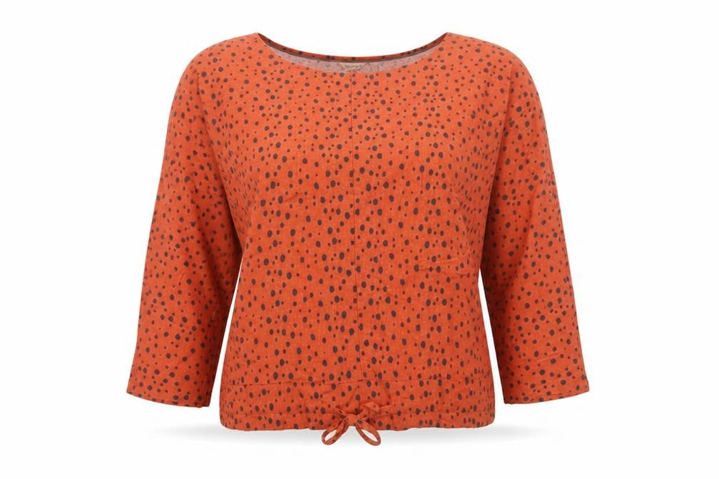 White Stuff Women Orange Spot Linen Blend Bow Hem Blouse UK 10