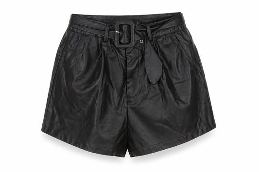 PrettyLittleThing Women Black UK 8 High Rise Belted Faux Leather Shorts