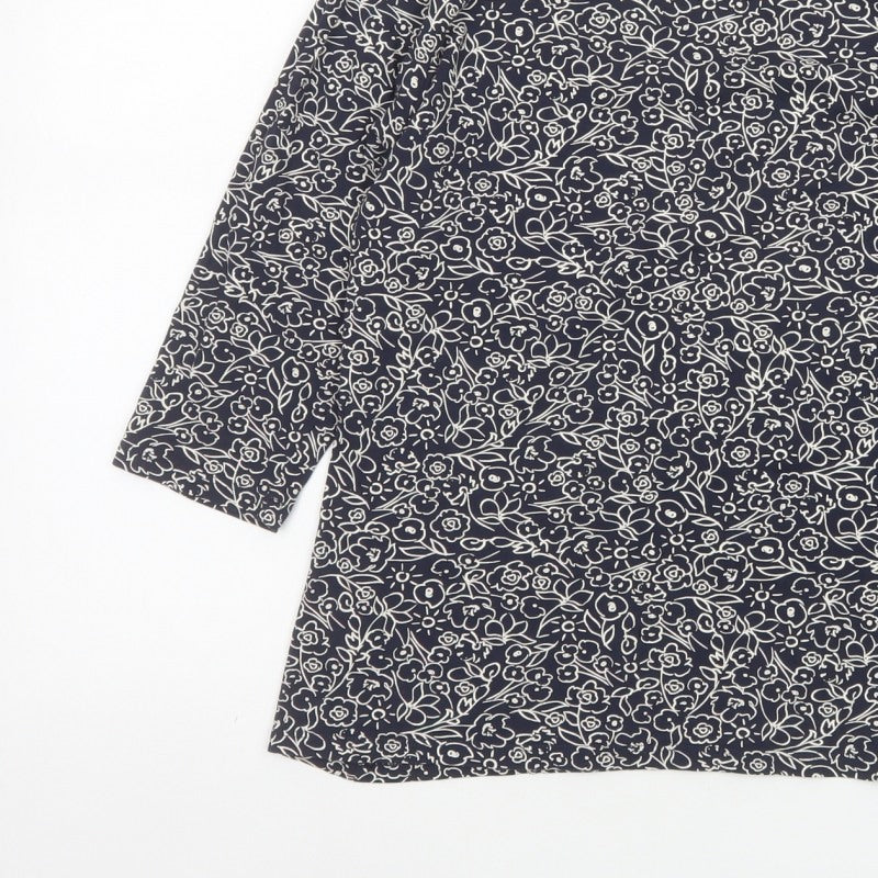 Marks and Spencer Women Blue Floral 18 3/4 Sleeve Round Neck Blouse