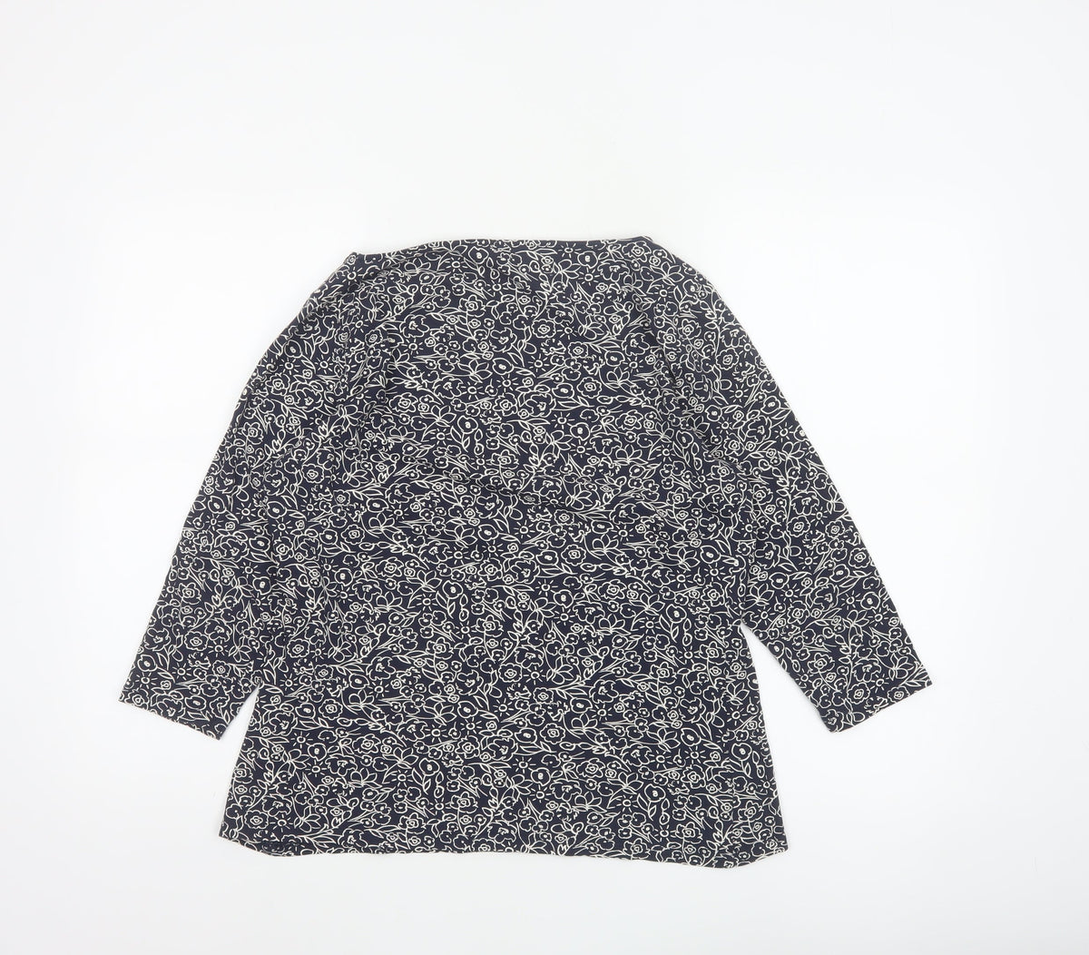 Marks and Spencer Women Blue Floral 18 3/4 Sleeve Round Neck Blouse