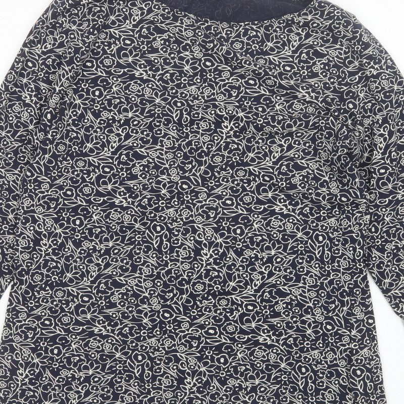 Marks and Spencer Women Blue Floral 18 3/4 Sleeve Round Neck Blouse