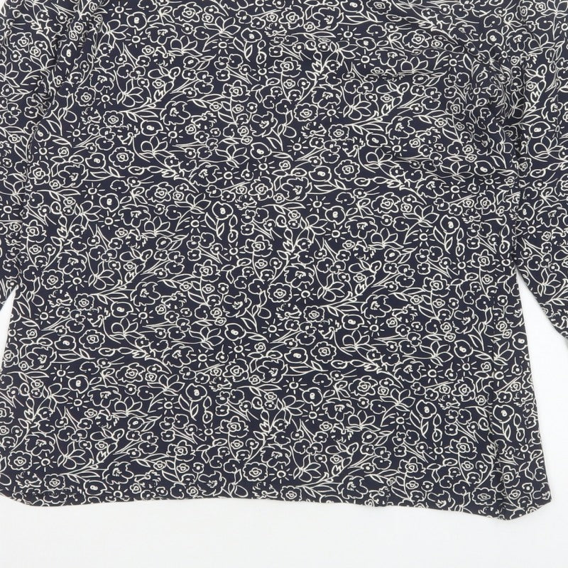Marks and Spencer Women Blue Floral 18 3/4 Sleeve Round Neck Blouse