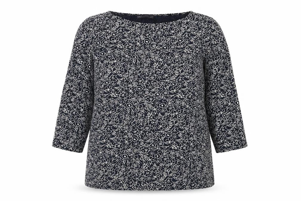 Marks and Spencer Women Blue Floral 18 3/4 Sleeve Round Neck Blouse